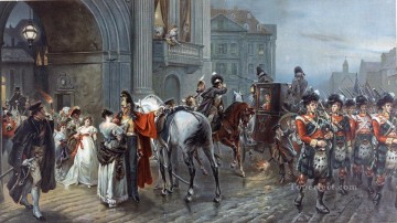 軍事戦争 Painting - 1815年6月16日の夜明け ブリュッセルのワーテルローに呼び出される ロバート・アレクサンダー・ヒリングフォード 歴史的戦闘シーン 軍事戦争